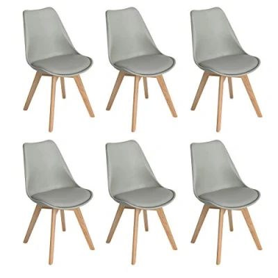 Image of H.J WeDoo Padded Dining Chairs Set Of 6, Grey Kitchen with Cushions and 4 Wooden Legs Accent for Living Room Bedroom Occasional Chair Dressing Table