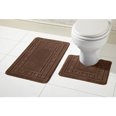 Image of Olivia Rocco Miami 2 Piece Bath Mat &amp; Pedestal Set, Non Slip Bathroom Set (Chocolate)