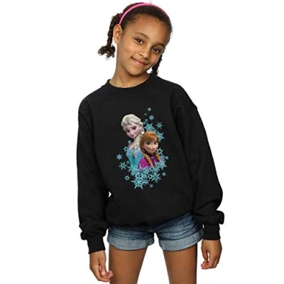 Image of Disney Girls Frozen Elsa and Anna Sisters Sweatshirt Black 5 6 Years