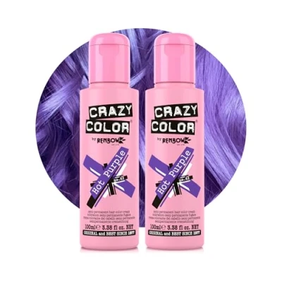 Image of Crazy Color Vibrant Hot Purple Semi Permanent Duo Hair Dye. Highly Pigmented Royal Conditioning &amp; Oil Nourishing Vegan Formula No Bleach or Ammonia 200ml