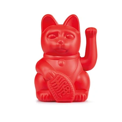 Image of DONKEY Products Lucky Cat Red Waving Japanese Decorative in Stylish Matte Colour 15 cm High
