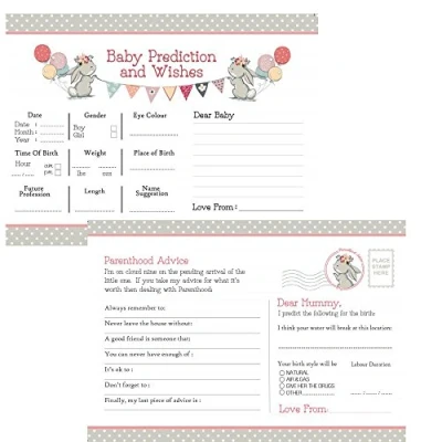 Image of 16 Baby Shower Prediction Cards, Wishes &amp; Mum To Be Advice Cards Vintage Bunny Keepsake game activity, unisex, neutral, tea party