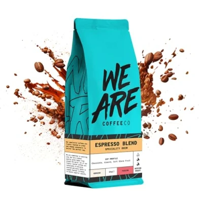 Image of Coffee Ground, 1kg Bag Espresso Blend Ground Coffee, 100% Arabica &amp; Robusta, Medium Roast Speciality (We Are Co)