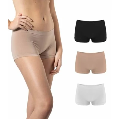 Image of Risalti Womens Boxers Underwear Microfibre 3 Pack Women Seamless, Boxer Shorts Women&#039;s Knickers Pants For Breathable, Multipack Made in Italy