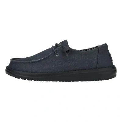 Image of HEYDUDE Women&#039;s Wendy Canvas Casual Slip On Flat Shoes Moccasin Style Style, Black/Black, 5 UK