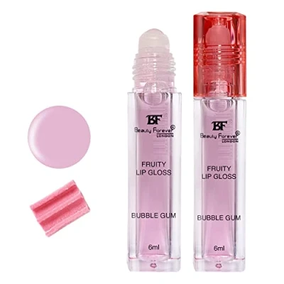 Image of Beauty Forever Fruity Roll on Lip Gloss, Moisturising &amp; Hydrating, Available in 4 Flavours, 6ml (Bubble Gum)