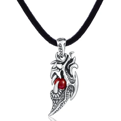 Image of DonDon Mens Leather Necklace 19.7&quot; 50 cm with Stainless Steel Pendant Dragon Tooth