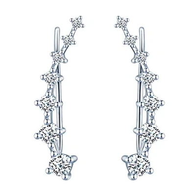 Image of Ear Crawler 925 Sterling Silver Cubic Zirconia Cartilage Stud Earrings for Girls Women
