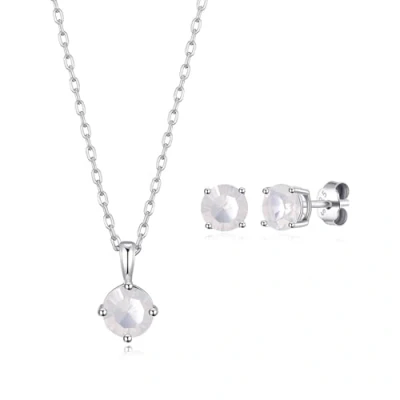 Image of Philip Jones Sterling Silver October (Opal) Birthstone Necklace &amp; Earrings Set Created with Zircondia® Crystals