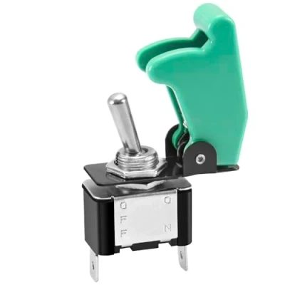 Image of Heschen Metal Toggle Switch Flick Flip, 12V 20A, SPST, ON/OFF 2 Positon, Pin, with Waterproof Cap (Green Cap)