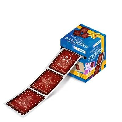 Image of HERMA 200 Merry Christmas Red Stickers Roll for Card Making, Crafts, Envelopes and Xmas Decorations, Self Adhesive Labels Kids Children