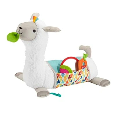 Image of Fisher Price Tummy Time Llama Plush, Grow with Me Baby Toy Rattle, Mirror &amp; Teether for Sensory Play, GLK39
