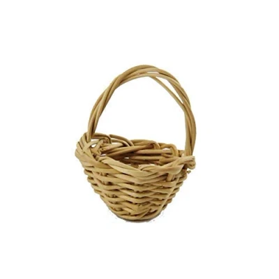 Image of Melody Jane Dolls House Small Wicker Woven Round Basket Miniature Shop Garden Accessory