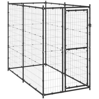 Image of vidaXL Outdoor Dog Kennel Powder Coated Steel Construction, Lockable Latch System, Ventilated Mesh Sidewalls, Ample Exercise Space Black, 110x220x180 cm