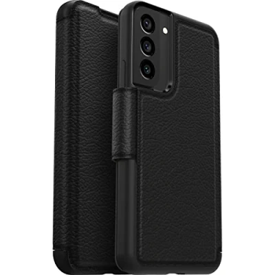 Image of OtterBox Strada Case for Samsung Galaxy S22+, Shockproof, Drop proof, Premium Leather Protective Folio with Two Card Holders, 3x Tested to Military Standard, Black, No Retail Packaging