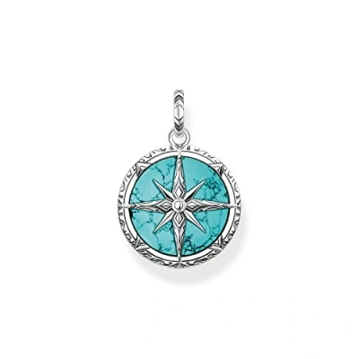 Image of Thomas Sabo Unisex Pendant Compass Turquoise 925 Sterling Silver, Blackened PE833 878 17