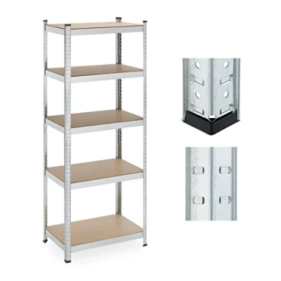 Image of Relaxdays Heavy Duty Shelving Unit, 5 Levels, H x W D: 180 70 45 cm, 500 kg max Load, Metal, MDF, Silver