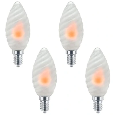 Image of Long Life Lamp Company LED Opal Glass Flicker Flame Candle Light Bulb Twisted E14 4 Pack
