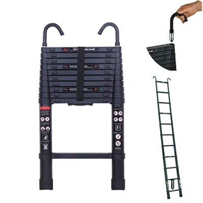 Image of 3.2M Extension Attic Ladder Telescopic with Hooks Steps Aluminim 10.5ft Extend 330lbs Max Capacity Mutil Purpose Straght Ladders Safe for Roof Office Home Household Daily Loft Lighweight Portable
