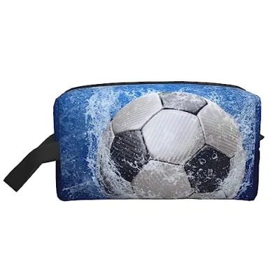 Image of Soccer Ball Water Printed Toiletry Bag Makeup Travel Large Capacity Wash Shaving Waterproof Cosmetic for Men Women