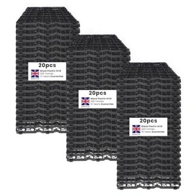 Image of 60 x Black Plastic Paving Driveway Grid Turf Grass Lawn Path Gravel Protector Drainage Mat (10 Square Meter)