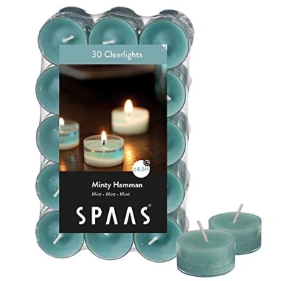Image of Spaas 30 Scented Clearlights, Tealights in Transparent Clear Cup, ± 4.5 Hours, Minty Hamman