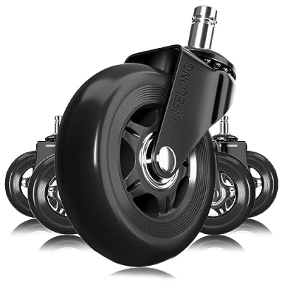 Image of Office Chair Wheels Replacement Rubber casters for Hardwood Floors and Carpet, Set of 5, Heavy Duty Desk casters, 11x22mm, Black (Not 1KEA)