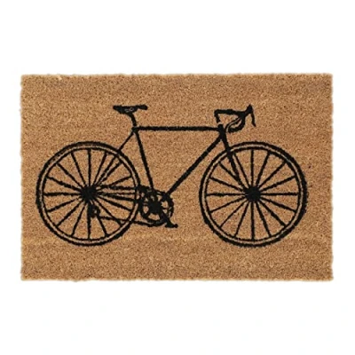 Image of Relaxdays Doormat Coir Bicycle Cycling, 40 x 60 cm, Door Mat Inside &amp; Outside, Non Slip Wiper, Rectangular, Black White