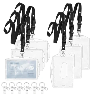 Image of 6 Pcs ID Card Holders with Lanyard, Hard Clear Badge Holder, for Holder Office,School, Credit Cards,ID Clip,Pass (6 Lanyard)