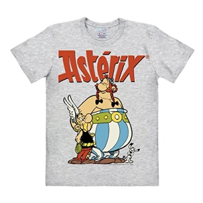 Image of LOGOSHIRT Men&#039;s Asterix &amp; Obelix Short Sleeve T shirt, Grey (Grey Melange), Large