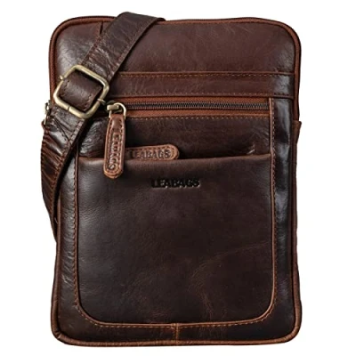 Image of LEABAGS Detroit Small Shoulder Bag Made of Genuine Buffalo Leather in Vintage Look, Messenger Bag, Office Business Men&#039;s Handbags, 21 x 26 2 cm, Saddle horse,