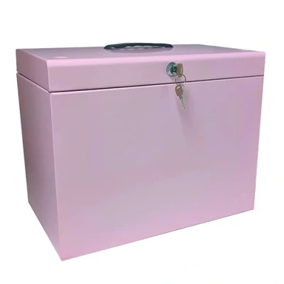 Image of Cathedral Products A4 Steel File Box with Starter Pack of 5 Suspension Files Pastel Pink