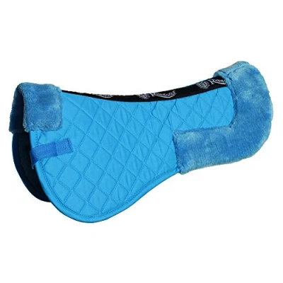 Image of Rhinegold Cotton Horse RIDING Saddle Pad Luxury Equestrian with Faux Fur, Trimmed Edges &amp; Girth Replacement Straps. Equipment Numnahs for Horses Ponies Turquoise