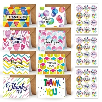 Image of 24 Pack Thank You Cards, Greeting Cards Multipack with Envelopes and Stickers, for Teachers, Graduation, Wedding, Family, Birthday, Business (Watercolor)