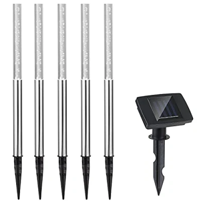 Image of Deuba® 5X Solar LED Garden Post Lights 48cm Tall White Outdoor Lighting Automatic Twilight Sensor Switch Light IP44 Sunlight Powered Patio Lamp Set Stainless Steel