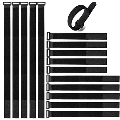 Image of Aiqeer 30 Pcs Black Cable Straps Set, Reusable Ties, Multipurpose Hook and Loop Securing Straps, for Cables Management (20 cm, 40 cm)