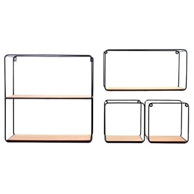 Image of Carousel Home Set Of 4 Coated Black Metal Wall Hanging Shelves Storage Organiser Units