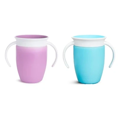 Image of Munchkin Miracle 360 Sippy Cup Trainer Toddler BPA Free Baby &amp; Cups w.Handles Non Spill Dishwasher Safe Leakproof 6+ Months 7oz/207ml 2 Pack Blue/Purple