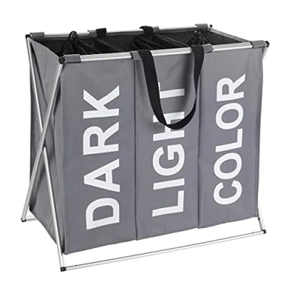 Image of WENKO Laundry bin Trio in grey, Polyester, 38 x 63 57 cm