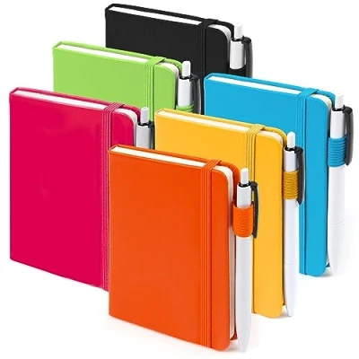 Image of feela 6 Pack A6 Pocket Notebooks, Hardback Lined Small Notebooks with Dividers and Black Pens, Classic Ruled Mini Notepads Journal Bulk for Office School Writing Plans Memos, 9 X 14cm, Solid Colours