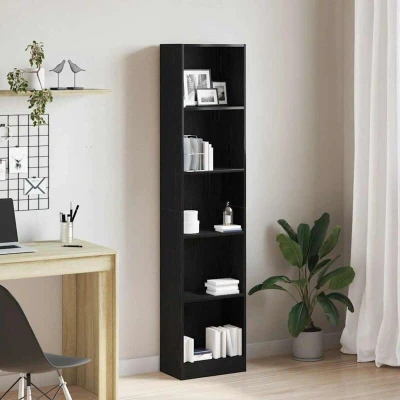 Image of vidaXL Black Oak Bookcase Bookshelf 40x24x176 cm Engineered Wood Freestanding Shelf Unit for Living Room/Office Modern Design with 5 Spacious Shelves