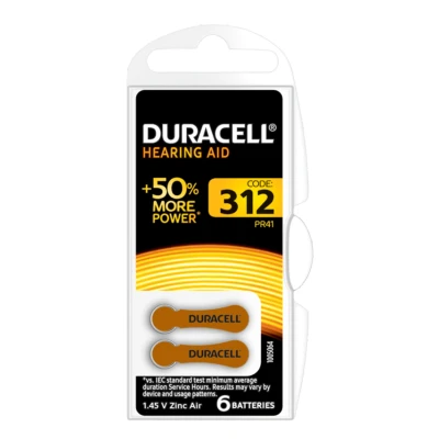 Image of Duracell size 312 Hearing Aids batteries (pack of 6) +50% Extra Life, Easy Installation, 100% recyclable packaging, guaranteed 4 years in storage