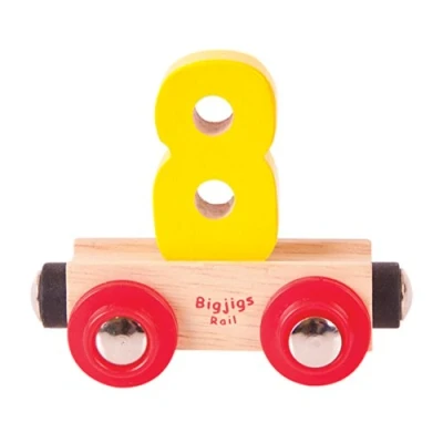 Image of Bigjigs Rail Wooden Name Number 8 (Yellow) Personalised Wood Railway Carriage