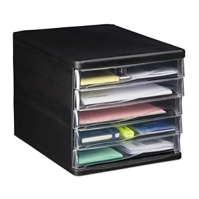Image of Relaxdays Filing Organiser, 5 Drawers for Stationery Supplies, DIN A4, Letter Rack, HWD 24.5x26.5x34 cm, Black, Polypropylene Polystyrene, Pack of 1