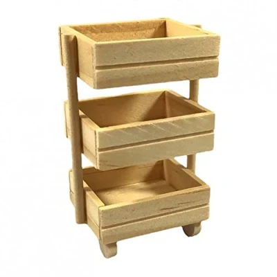 Image of Dolls House Bare Wood Crate Trolley Miniature Shop Kitchen Storage Accessory
