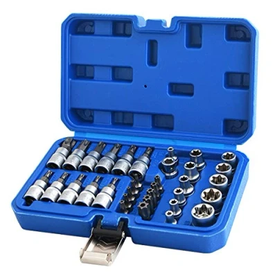 Image of Qnkaa Female Torx Socket Bit Set 34pcs 3/8&quot; 1/4&quot; E4 E20 Nuts I T10 T60 Star Sockets Security