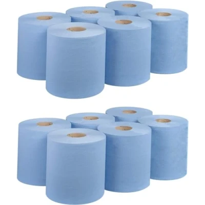 Image of Bargain Factory Blue CENTREFEED Rolls 2 PLY 12 Pack Paper Towels Hand Towel Tissue Premium Quality Wall Mounted Lockable 100m