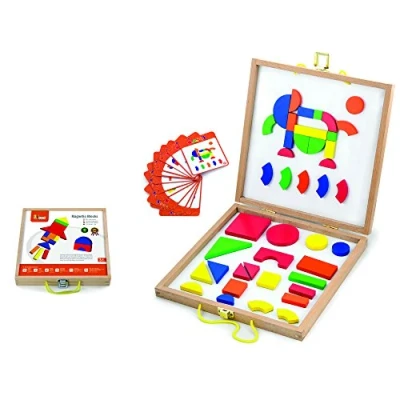 Image of Viga 2043659 Wooden Magnetic Shapes Blocks Set Childrens Picture Play Board Toy
