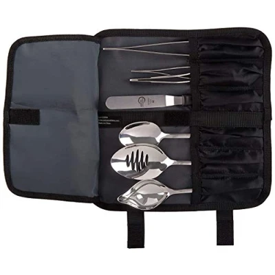 Image of Mercer Culinary M35149 Professional Chef Plating Kit, 8 Piece, Stainless Steel, Black, Silver