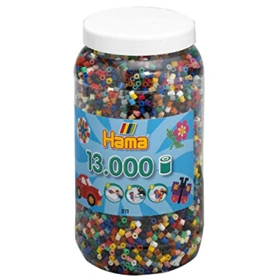 Image of Hama Perlen 211 67 Ironing Beads XXL Box with Approx. 13,000 Colourful Midi Craft Diameter 5 mm in Solid Colour Mix 22 Colours, Creative Fun for Young and Older